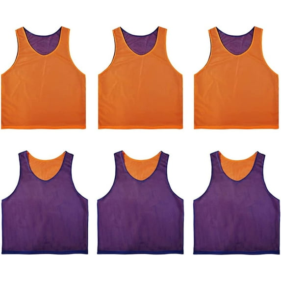 YOUI-GIFTS 6 PCS Reversible Pinnies Basketball Soccer Training Vest Double Sided Mesh Jerseys for Adult