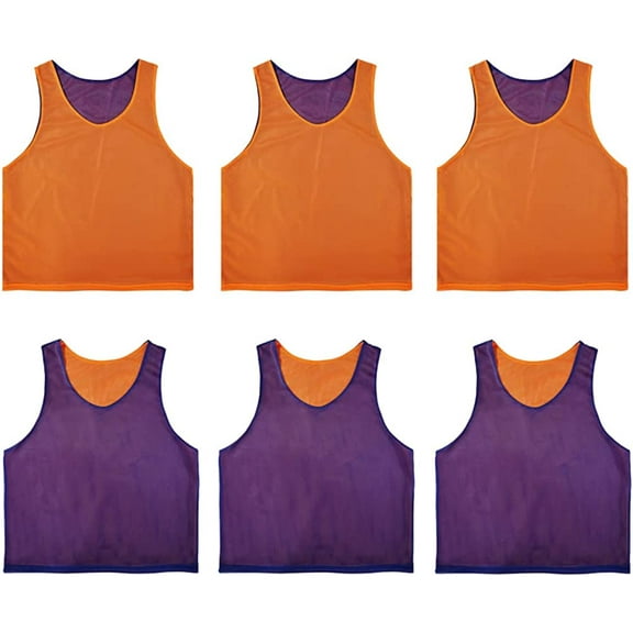 YOUI-GIFTS 6 PCS Reversible Pinnies Basketball Soccer Training Vest Double Sided Mesh Jerseys for Adult
