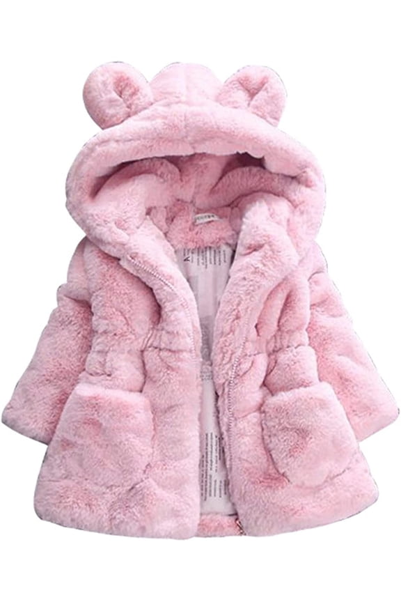 Baby Girls Faux Fur Winter Warm Coats,Hooded Rabbit Ears Jacket Cloak Snowsuit Warm Outerwear Faux Fur Fleece Jacket