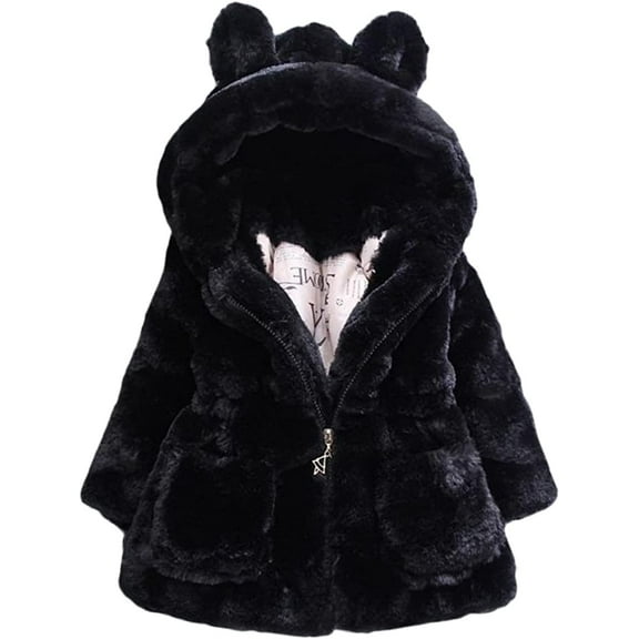 YOUI-GIFTS Baby Girls Faux Fur Winter Warm Coats,Hooded Rabbit Ears Jacket Cloak Snowsuit Warm Outerwear Faux Fur Fleece Jacket