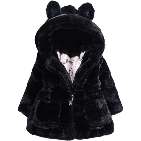 YOUI-GIFTS Baby Girls Faux Fur Winter Warm Coats,Hooded Rabbit Ears Jacket Cloak Snowsuit Warm Outerwear Faux Fur Fleece Jacket