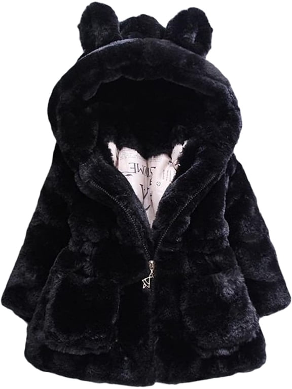 Baby Girls Faux Fur Winter Warm Coats,Hooded Rabbit Ears Jacket Cloak Snowsuit Warm Outerwear Faux Fur Fleece Jacket