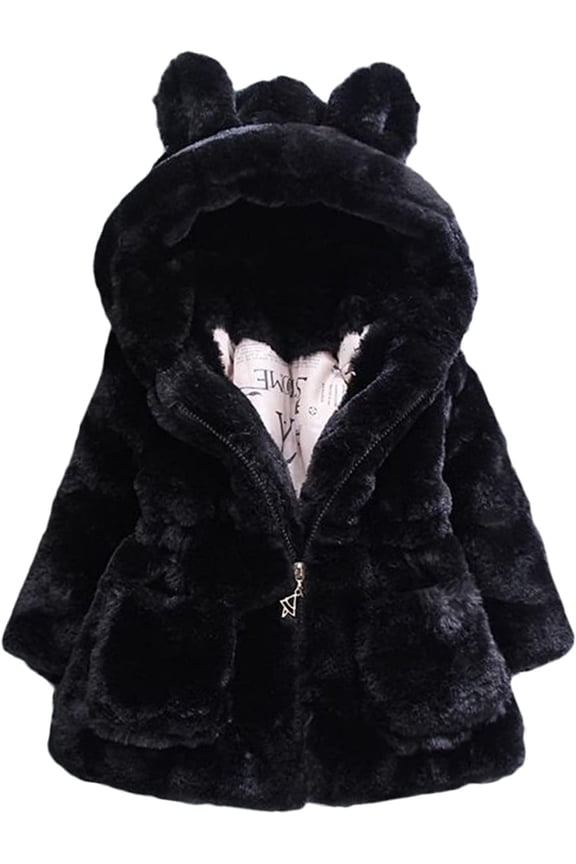 Baby Girls Faux Fur Winter Warm Coats,Hooded Rabbit Ears Jacket Cloak Snowsuit Warm Outerwear Faux Fur Fleece Jacket