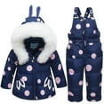 thumbnail image 1 of YOUI-GIFTS Baby Girls Snowsuit Toddler Hooded Down Jacket Coat + Snow Pants Kids 2 Pieces Ski Set Pink 18-24 Months, 1 of 6