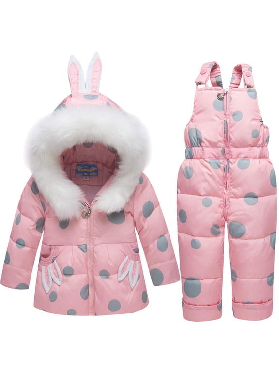 Baby Girls Snowsuit Toddler Hooded Down Jacket Coat + Snow Pants Kids 2 Pieces Ski Set Pink 18-24 Months