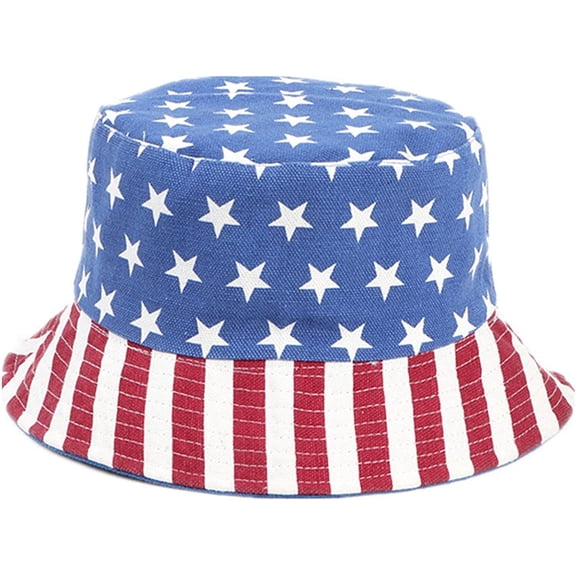 YOUI-GIFTS Bucket Hat Unisex American Flag Summer Beach Sun Cap for Women Men Cotton Packable Reversible Print Travel Headwear
