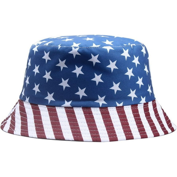 YOUI-GIFTS Bucket Hat Unisex American Flag Summer Beach Sun Cap for Women Men Cotton Packable Reversible Print Travel Headwear