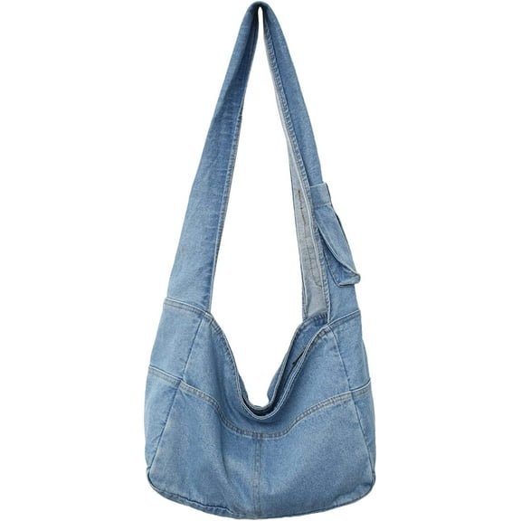 YOUI-GIFTS Denim Hobo Bags for Women Retro Jean Shoulder Bag Casual Jean Tote Handbags Vintage Satchel Bags for Teen Girls