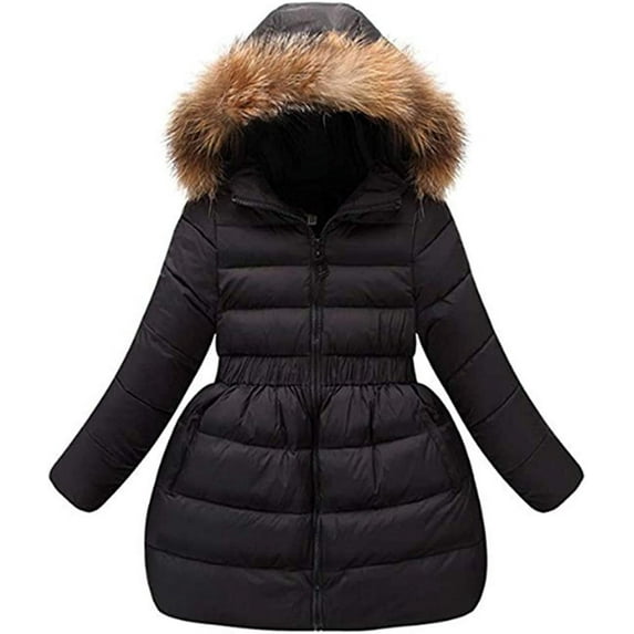 YOUI-GIFTS Girls Winter Parka Down Coat Puffer Jacket Tutu Overcoat with Fur Hood 4-10T