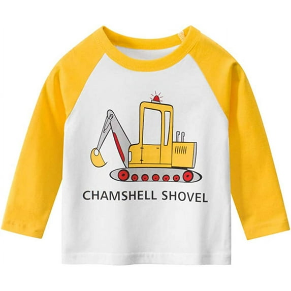 YOUI-GIFTS Infant Toddler Boys Graphic Long Sleeve T-Shirts Kids Little Boys Dinosaur Truck Stripes Tees Tops Autumn Spring
