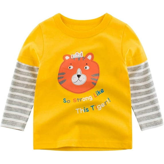 YOUI-GIFTS Infant Toddler Boys Graphic Long Sleeve T-Shirts Kids Little Boys Dinosaur Truck Stripes Tees Tops Autumn Spring