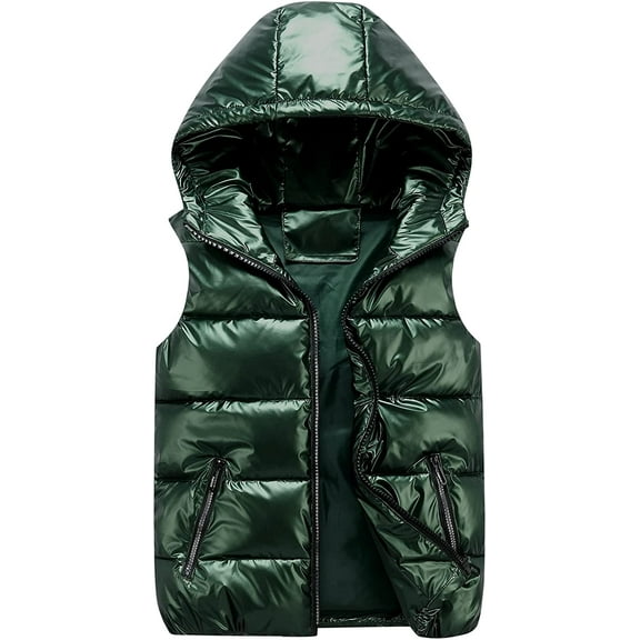 YOUI-GIFTS Kids Winter Down Vest Hooded Vest Zip Windproof Padded Vest Jacket With Pockets