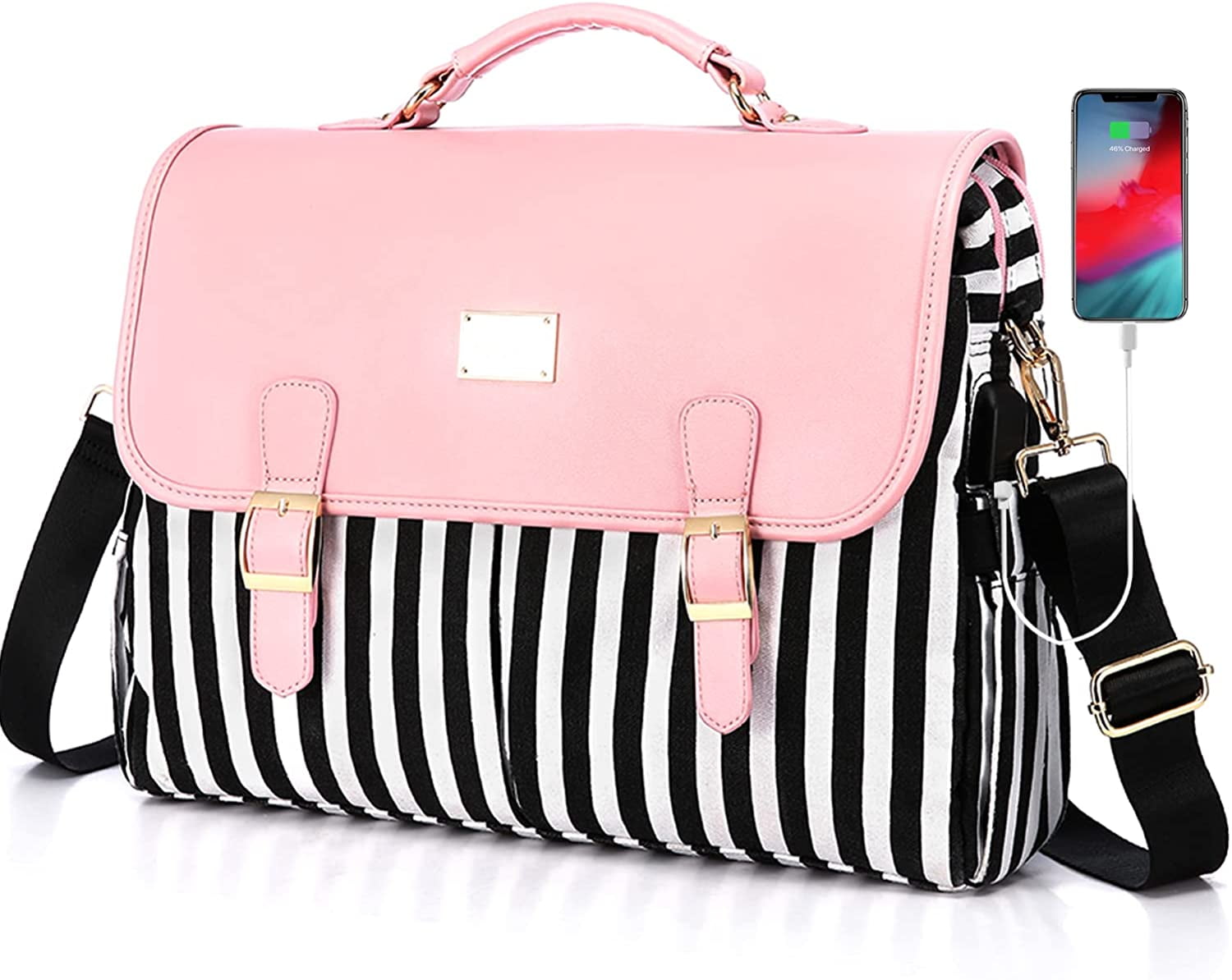 YOUI GIFTS Laptop Bag for Women Large Capacity Computer Bags Cute Messenger Bag Briefcase Business Work Bags Purse 15.6inch Pink Pro