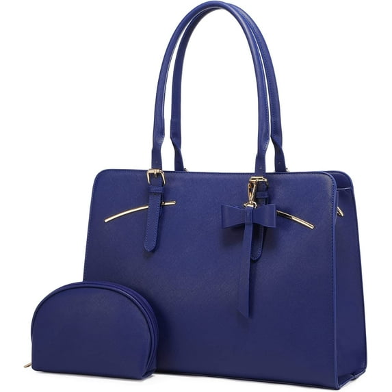 YOUI-GIFTS Laptop Tote Bag for Women, Waterproof PU Leather Work Computer Satchel Bags 15.6 Inch Briefcase Bag with USB Charging Port Office Shoulder Messenger Purse 2pcs Set, Black