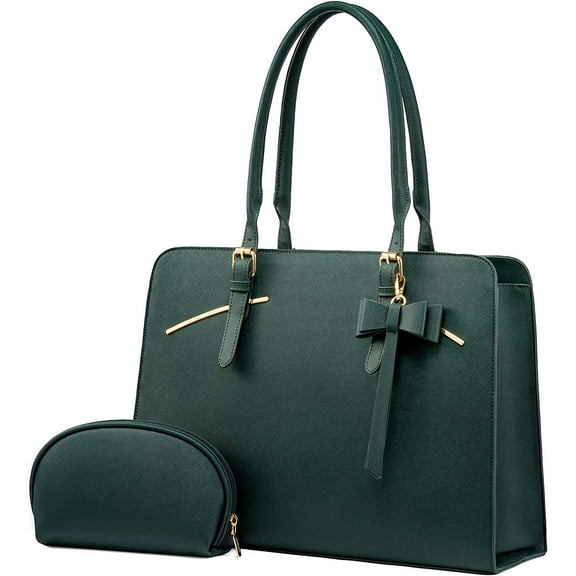 YOUI-GIFTS Laptop Tote Bag for Women, Waterproof PU Leather Work Computer Satchel Bags 15.6 Inch Briefcase Bag with USB Charging Port Office Shoulder Messenger Purse 2pcs Set, Black