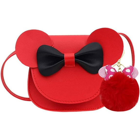 YOUI-GIFTS Little Girls Cute Bowknot Crossbody Purse Cartoon Mouse Ear Shoulder Handbag with Pompoms