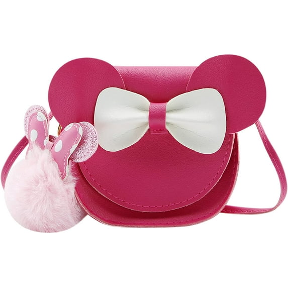 YOUI-GIFTS Little Girls Cute Bowknot Crossbody Purse Cartoon Mouse Ear Shoulder Handbag with Pompoms