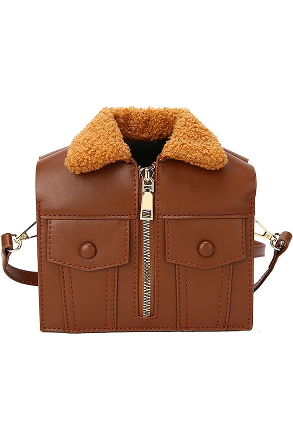 Motorcycle Jacket Shoulderbag PU Leather Handbag Punk Style Crossbody Bag Rivet Purse Lapel Collar Bag with Chain