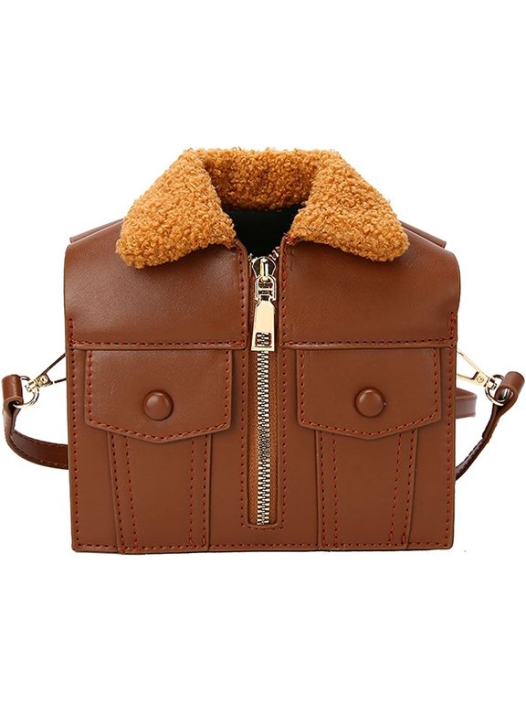 Motorcycle Jacket Shoulderbag PU Leather Handbag Punk Style Crossbody Bag Rivet Purse Lapel Collar Bag with Chain