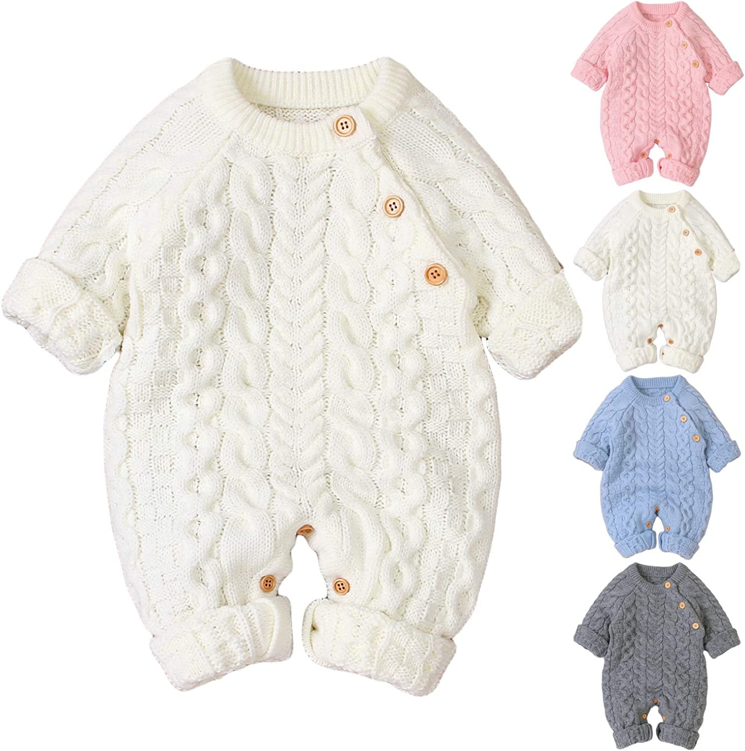 YOUIGIFTS Newborn Baby Knitted Snowsuit Winter Warmer Sweater Romper