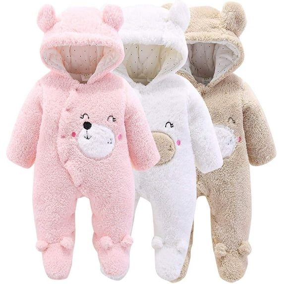YOUI-GIFTS Newborn Bear Warmer Snowsuit Cotton Fleece Hooded Romper Jumpsuit for Baby Girls Boys