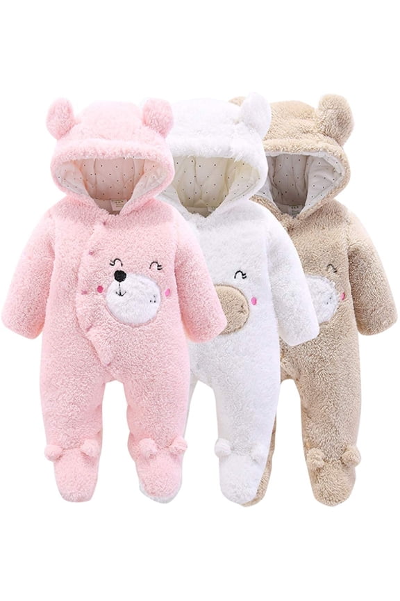 Newborn Bear Warmer Snowsuit Cotton Fleece Hooded Romper Jumpsuit for Baby Girls Boys
