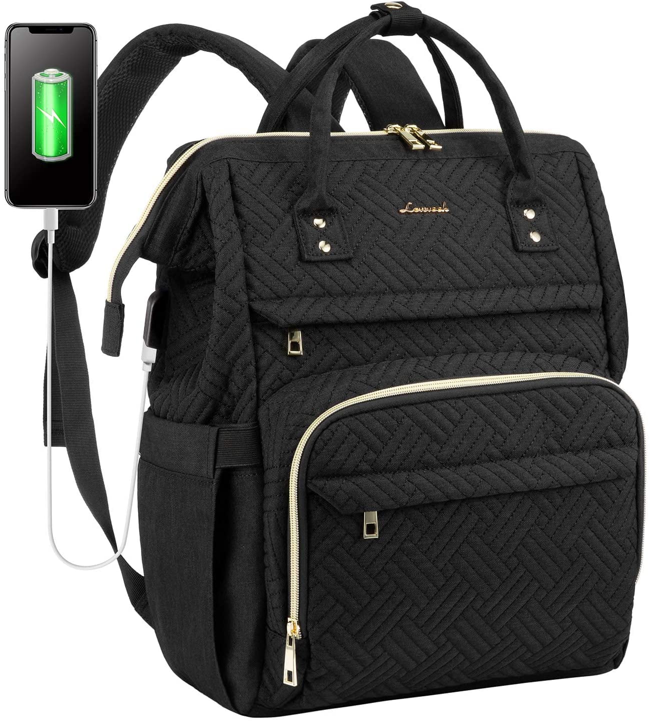 YOUI-GIFTS Nurse Backpack Laptop Backpack for Women with Stethoscope Case & USB Charging Port Anti Theft Travel Backpacks Bookbags Doctor Bag Fits 15.6 Inch Laptop and Notebook, Black