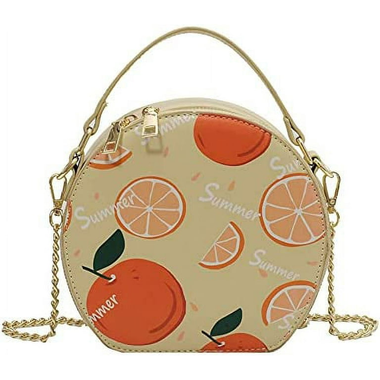 Youi-gifts Orange Pattern Shoulder Bag Cute Small Round Crossbody Bag Summer Beach Handbag, Adult Unisex, Size: One size, Yellow