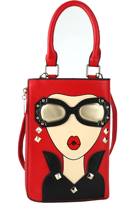 Personalized 3D Glasses Lips Shoulder Purses,PU Clutch Top Handle Satchel handbag CrossBody Bag for Women