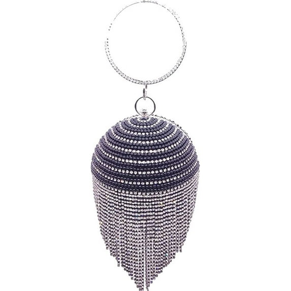 YOUI-GIFTS Round Ball Evening Clutch Purse Crystal Tassel Pearl Handbag Round Handle Wedding Bag Purse Crossbody Shoulder Bag
