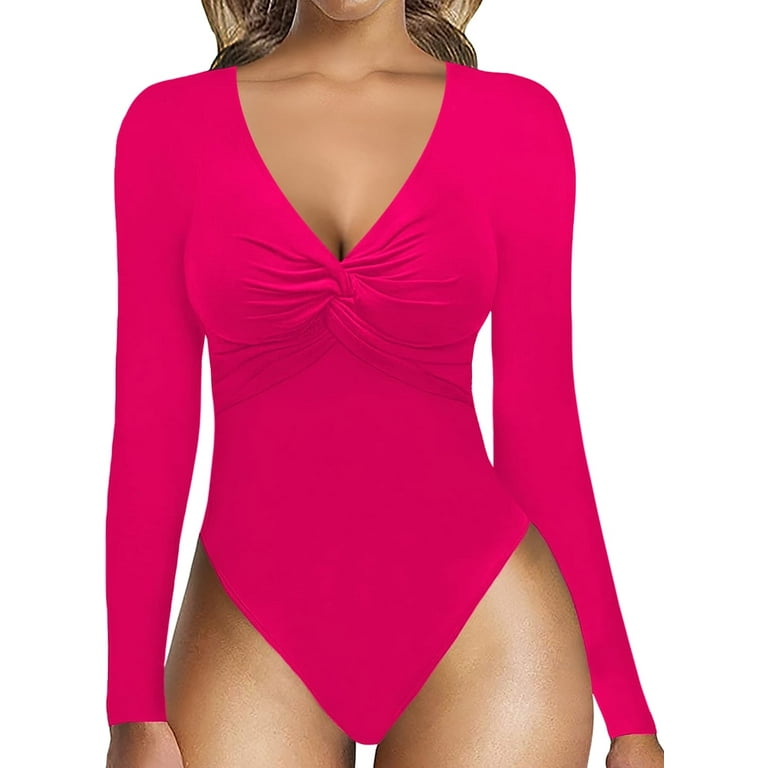 YOUI-GIFTS Sexy Bodysuit for Women Plunge Deep V Neck Twist Knot