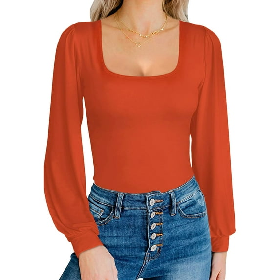 YOUI-GIFTS Square Neck / Mock Neck Puff Sleeve Loose Lantern Short Sleeve Long Sleeve Bodysuit for Women for Going Out