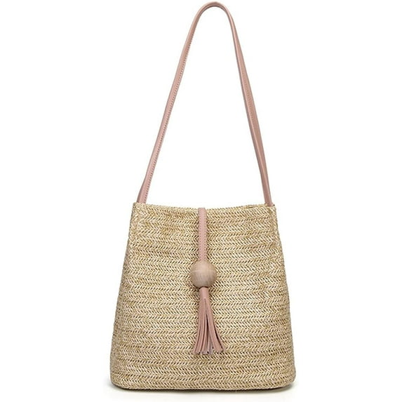 YOUI-GIFTS Straw Handbags Women's Summer Beach Straw Bucket Tote Bag Straw Woven Handbag Tassel Shoulder Bag Purse