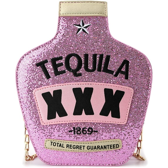 YOUI-GIFTS Tequila Bottle Shaped Laser Shoulder Handbags,Pu Crossbody Purse for women