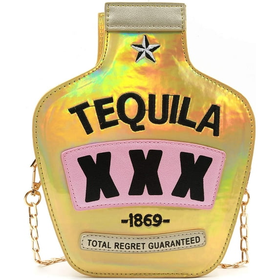 YOUI-GIFTS Tequila Bottle Shaped Laser Shoulder Handbags,Pu Crossbody Purse for women