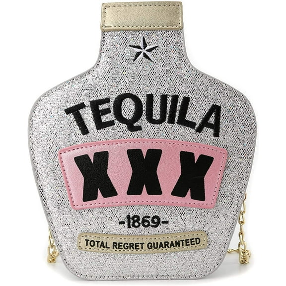 YOUI-GIFTS Tequila Bottle Shaped Laser Shoulder Handbags,Pu Crossbody Purse for women