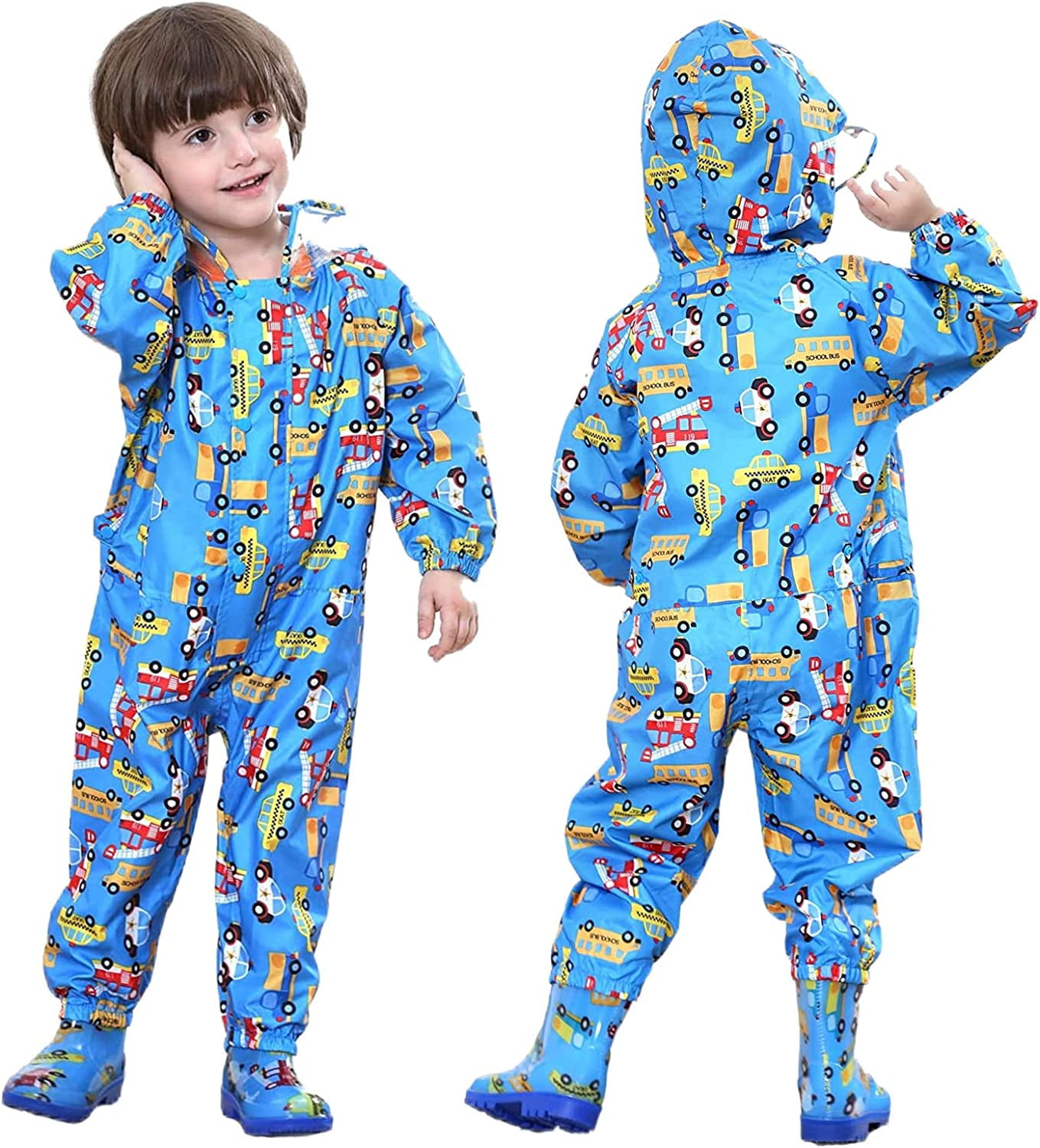 YOUI-GIFTS Toddler Rain Suit with Hood Waterproof Coverall Kids Baby One Piece Rainsuit Outdoors Rain Wear 1-7 Years YOUI-GIFTS Toddler Rain Suit with Hood Waterproof Coverall Kids Baby One Piece Rainsuit Outdoors Rain Wear 1-7 Years