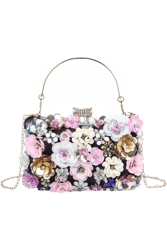 Women Elegance Floral Evening Clutch Purse Bags Flowers Beads Wedding Tote Bags Bride Shoulder Handbags