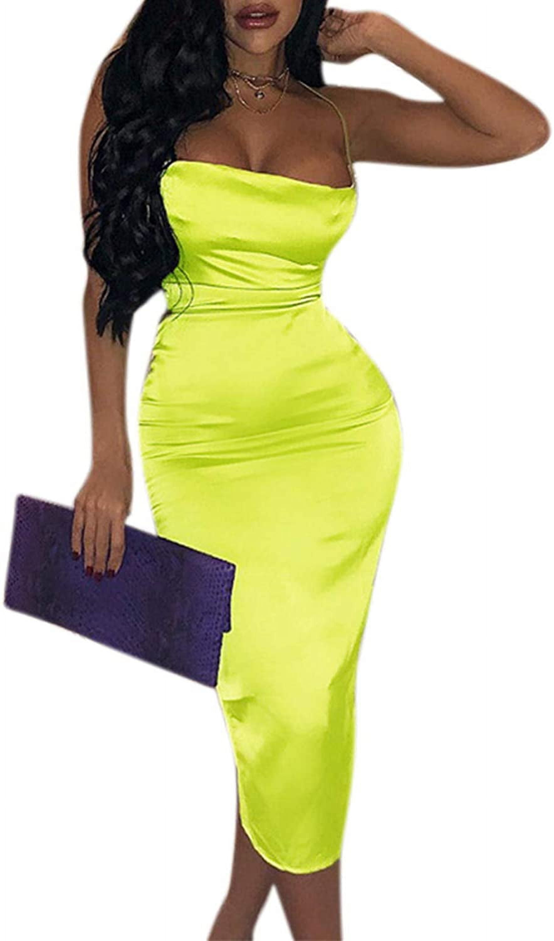 YOUI-GIFTS Women Neon Satin Sexy Bodycon Elegant Backless Long Midi Dress  for Cocktail Party Clubwear - Walmart.com