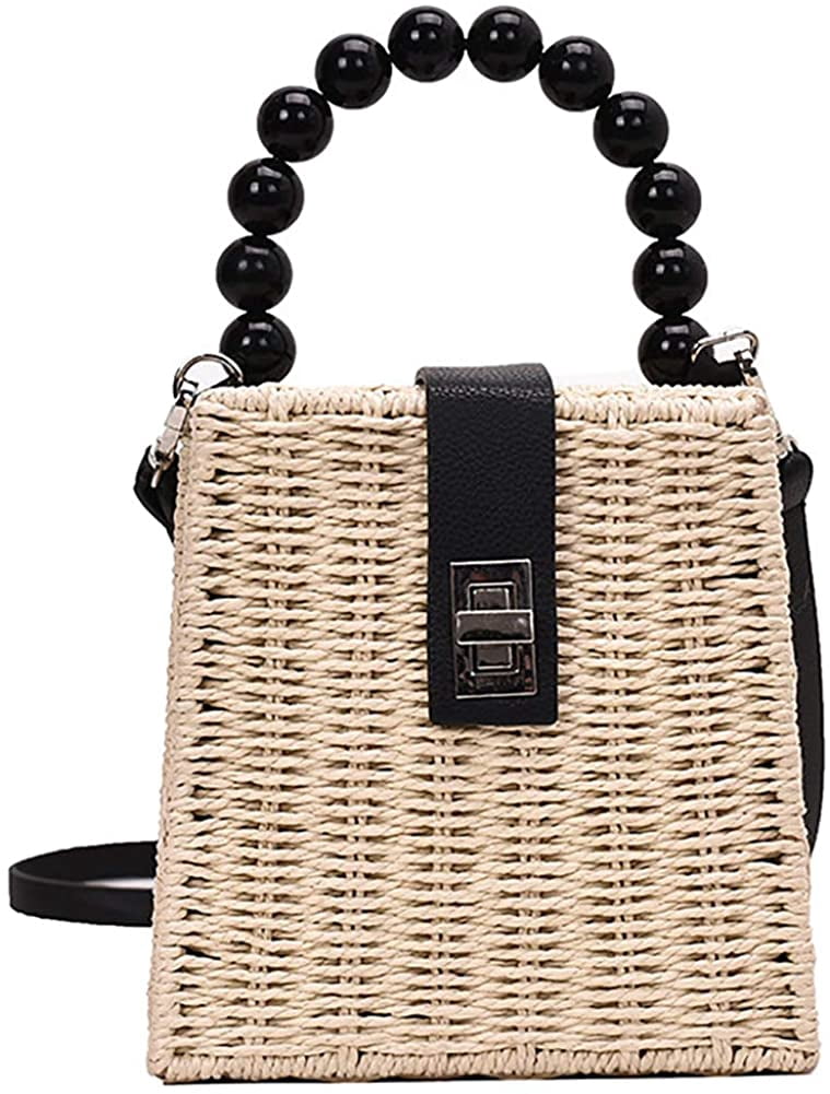 YOUI-GIFTS Women's Bucket Drawstring Handbag Straw Shoulder Bag Straw ...