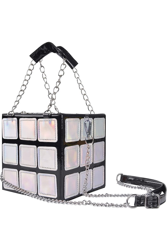 Women's Cute Cube Shape Handbag Magic Shoulder Bag Clutch Bag With Super Long Shoulder Strap