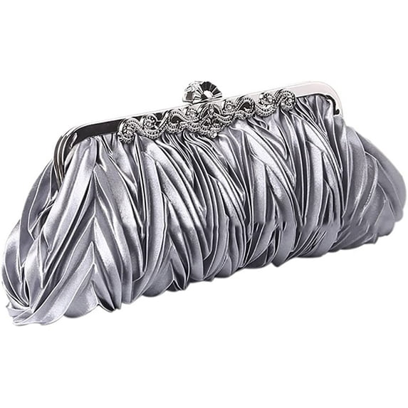 YOUI-GIFTS Women's Satin Clutch Purse Pleated Crystal Evening Handbag Shoulder Bag