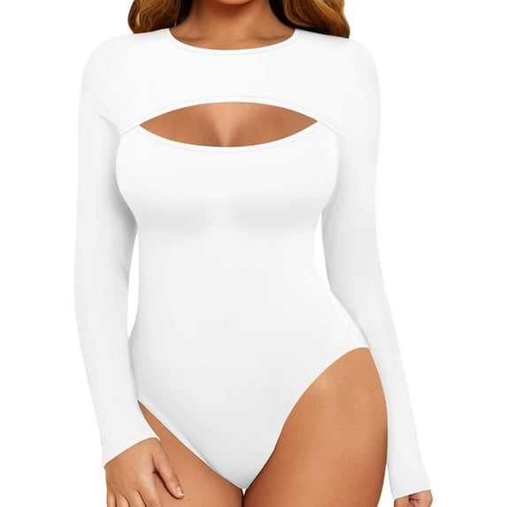 YOUI-GIFTS Women's Sexy Cutout Front T Shirt Long Sleeve Short Sleeve Bodysuit Jumpsuits