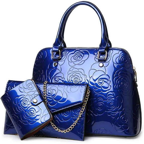 YOUI-GIFTS Women's Shiny Patent PU Leather Top Handle Bag Tote Cross boday Bag Satchel