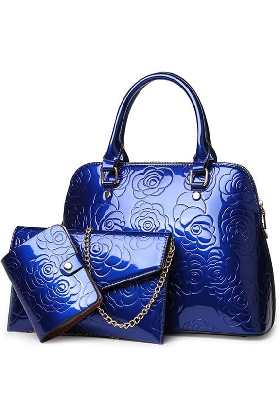 Women's Shiny Patent PU Leather Top Handle Bag Tote Cross boday Bag Satchel