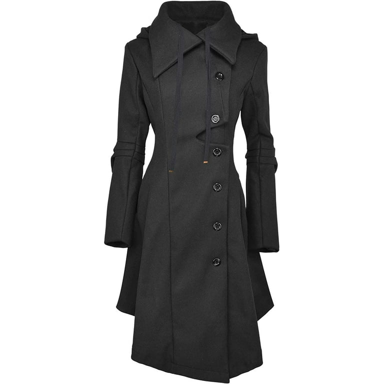 Hat Black Long Wool Coat Womens YOUI-GIFTS Women's Trench Coat - Main Image