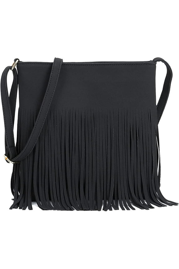 Women's Vintage Fringe Purse Hobo Tassel Cross body Purse Small Black Brown Shoulder Purse