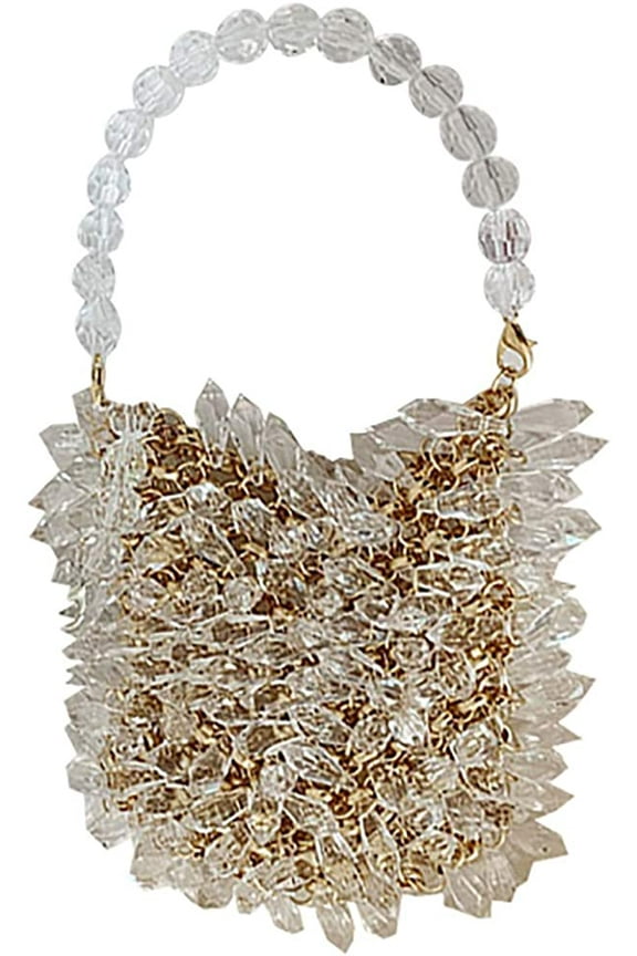 Womens Beaded Shoulder Bag Acrylic Crossbody Handmade Weave Crystal Pearl Purse Tote Bags Evening Bag