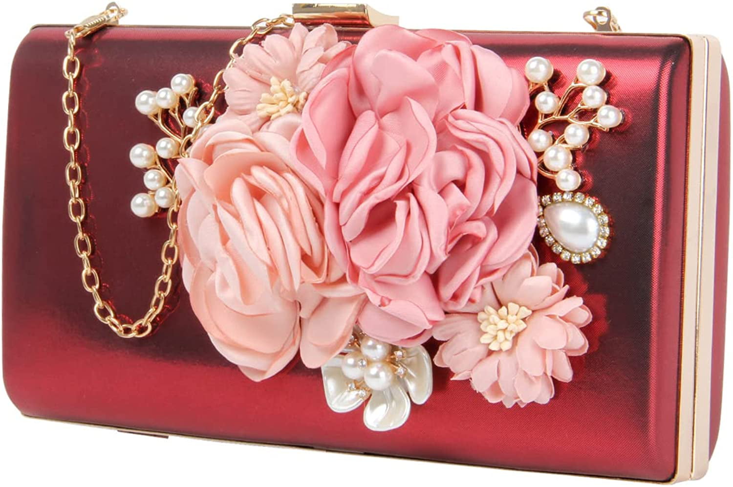 Ynport Women Acrylic Box Purse Elegant Flower Rhinestone Evening Clutch Floral Top Handle Tote Handbag Wedding Shoulder Bag