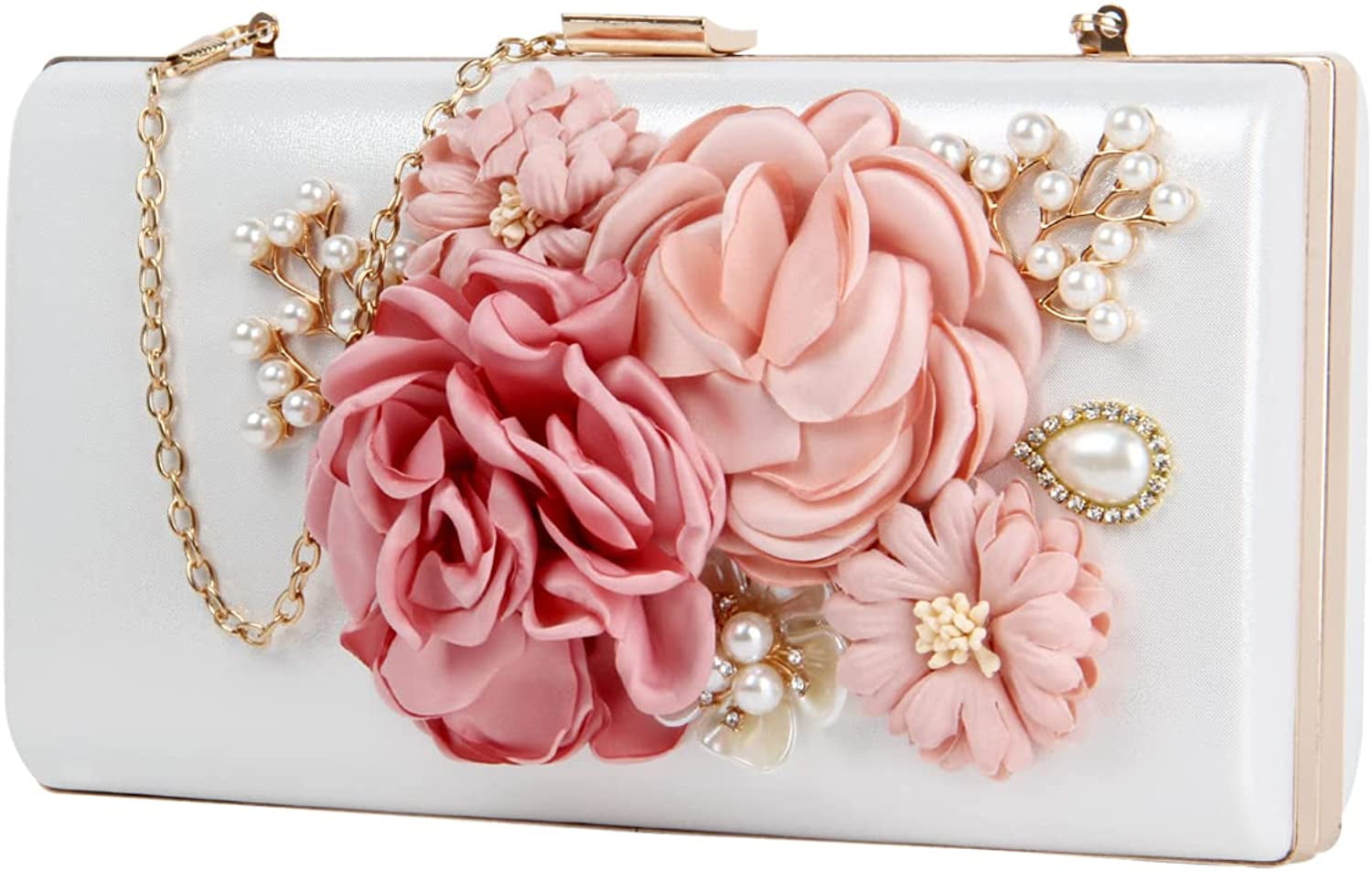 Ynport Women Acrylic Box Purse Elegant Flower Rhinestone Evening Clutch Floral Top Handle Tote Handbag Wedding Shoulder Bag